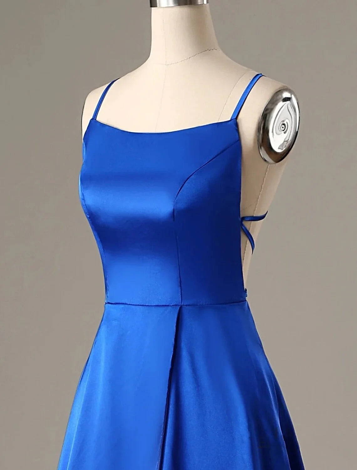 Vibrant Satin A-Line Square Neck Spaghetti Strap Criss-Cross Back Floor-Length Evening Dresses
