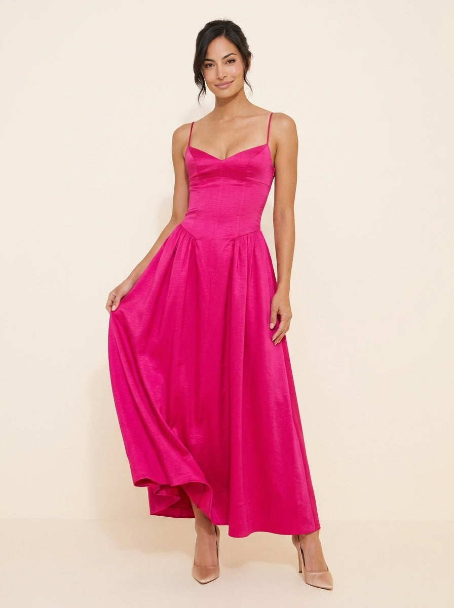 Vibrant Satin A-Line Sweetheart Spaghetti Strap Low Back Ankle-Length Evening Dresses