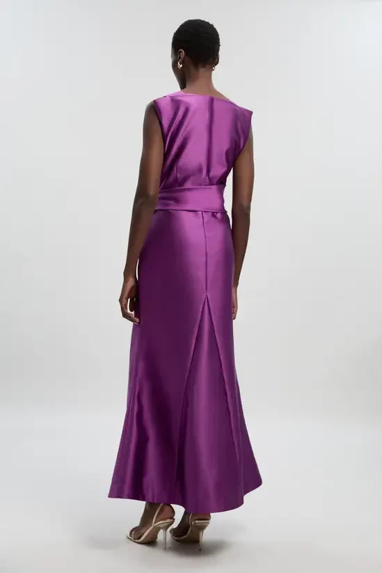 Vibrant Satin Mermaid Boat Neck Cap Sleeve Closed Back Floor-Length Evening Dresses