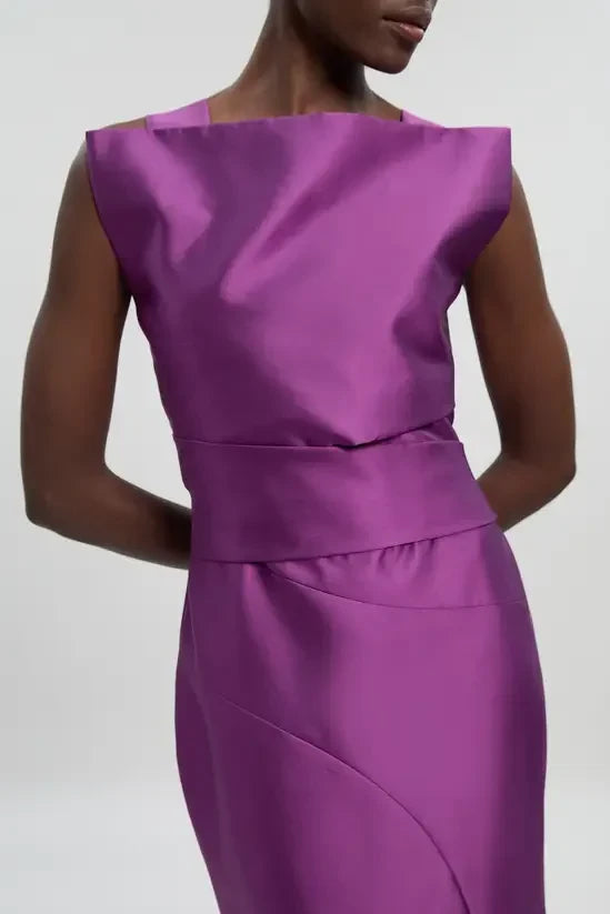Vibrant Satin Mermaid Boat Neck Cap Sleeve Closed Back Floor-Length Evening Dresses