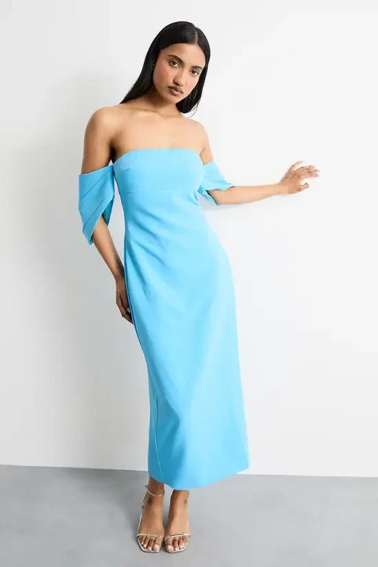 Vibrant Satin Sheath Strapless Off-Shoulder Zipper Back Midi Evening Dresses