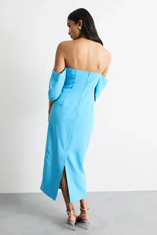 Vibrant Satin Sheath Strapless Off-Shoulder Zipper Back Midi Evening Dresses