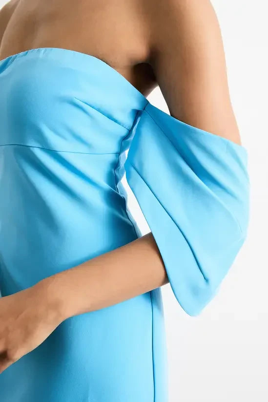 Vibrant Satin Sheath Strapless Off-Shoulder Zipper Back Midi Evening Dresses