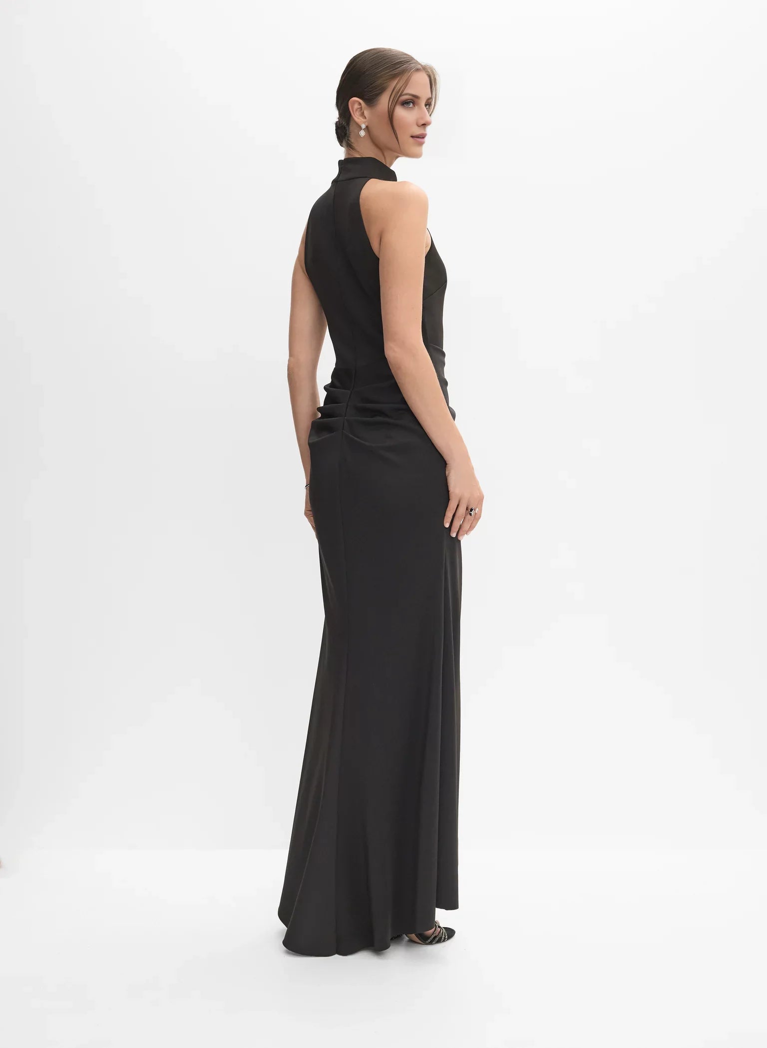 Vintage A-Line High-Neck Sleeveless Ruffled Side-Slit Floor-Length Evening Dress