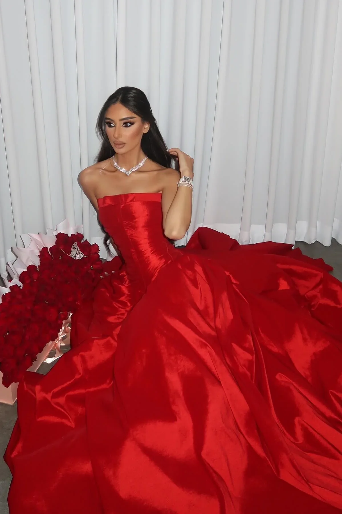 Voluminous ball gown strapless corset lace-up back floor-length formal evening dress
