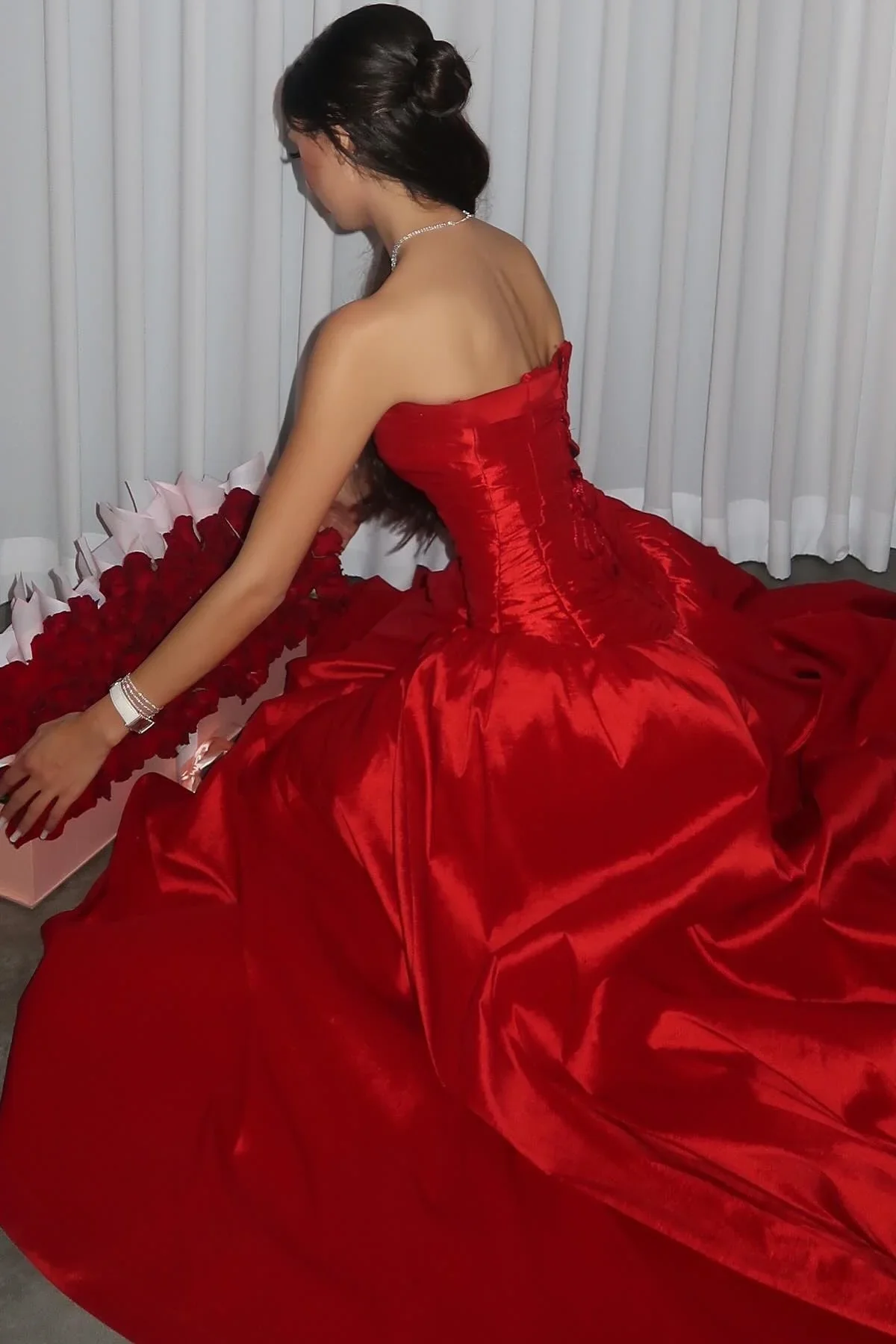 Voluminous ball gown strapless corset lace-up back floor-length formal evening dress