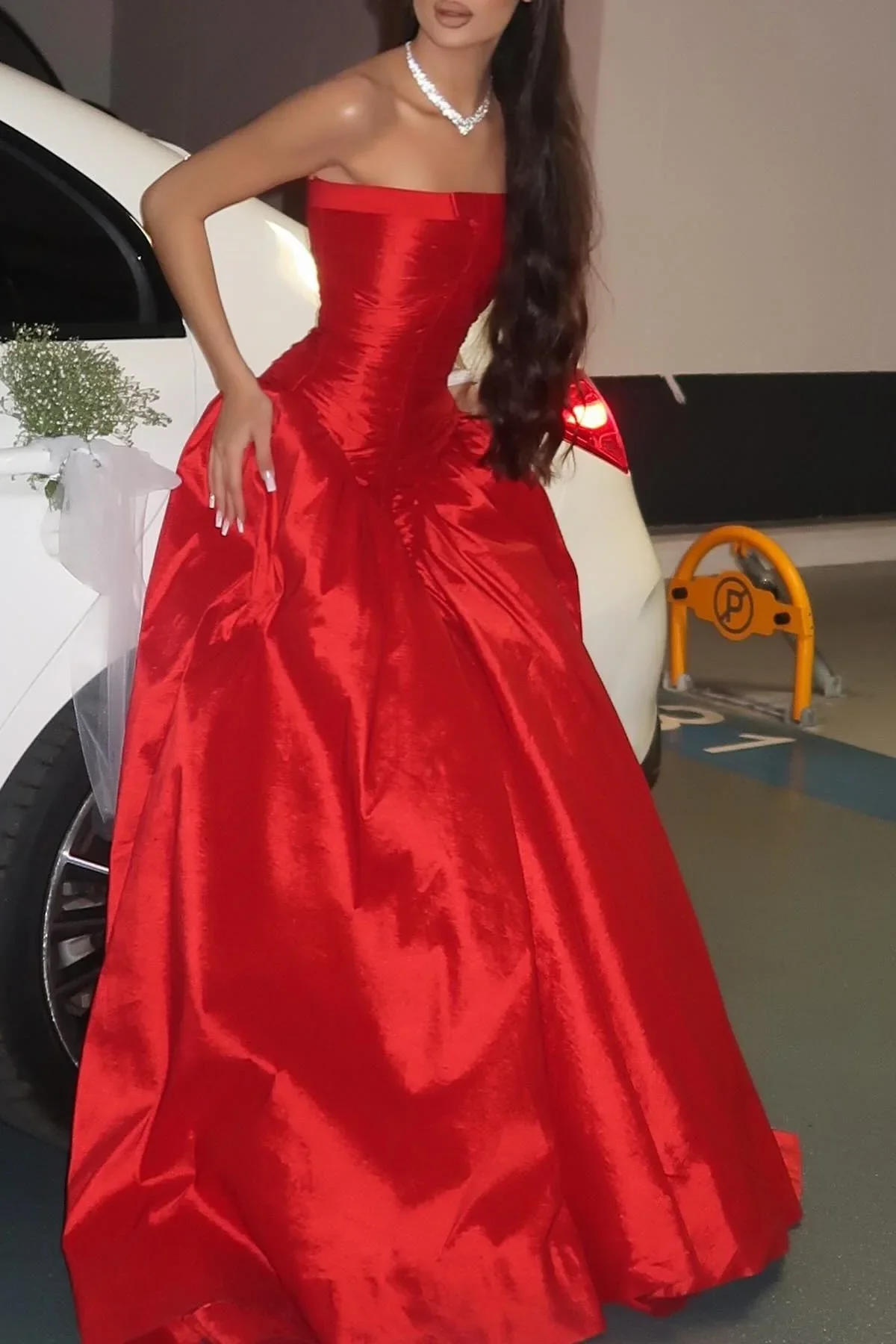 Voluminous ball gown strapless corset lace-up back floor-length formal evening dress