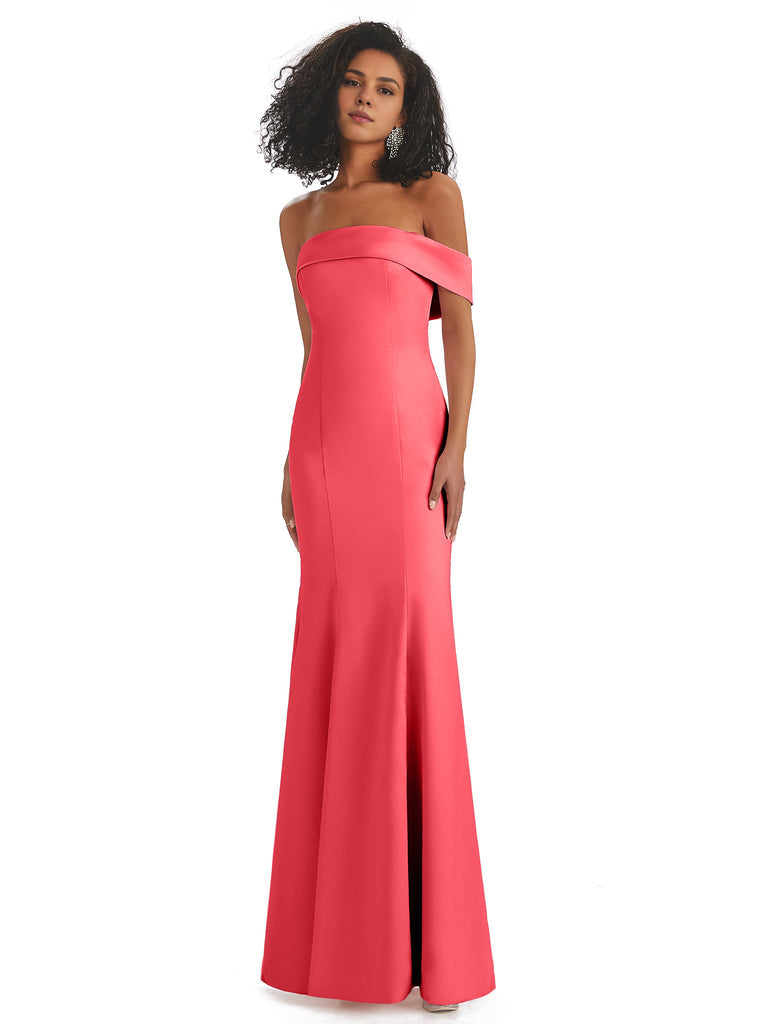 Vestidos de dama de honor de sirena con abertura lateral, sin mangas, de satén suave y sexy, únicos, de un solo hombro