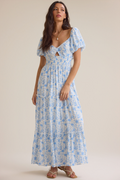 Ivory Chiffon Ankle-Length A-Line Sweetheart Puff Sleeve Dress