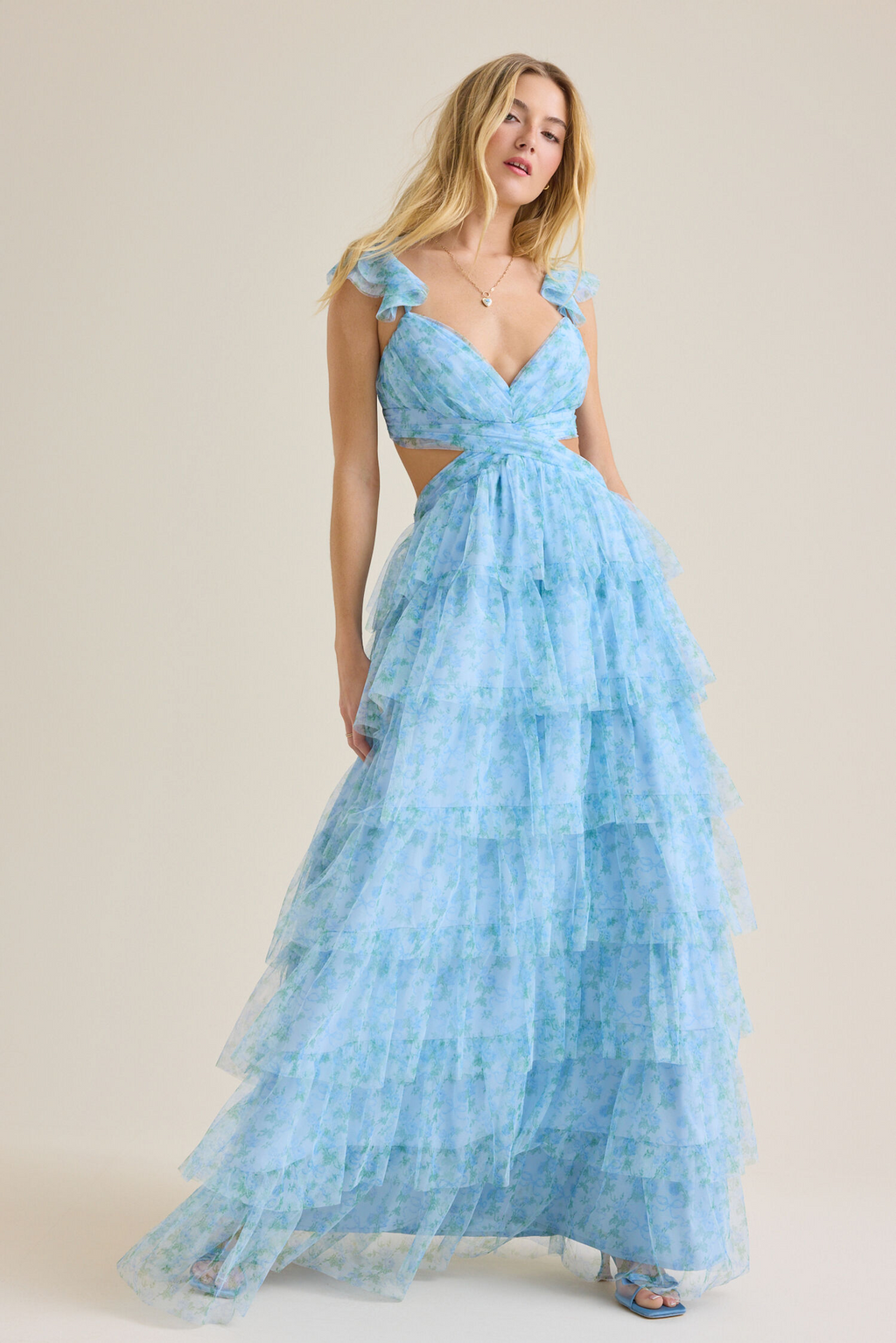 Sky Blue Chiffon A-Line Floor-Length Bridesmaid Dress with V-Neck