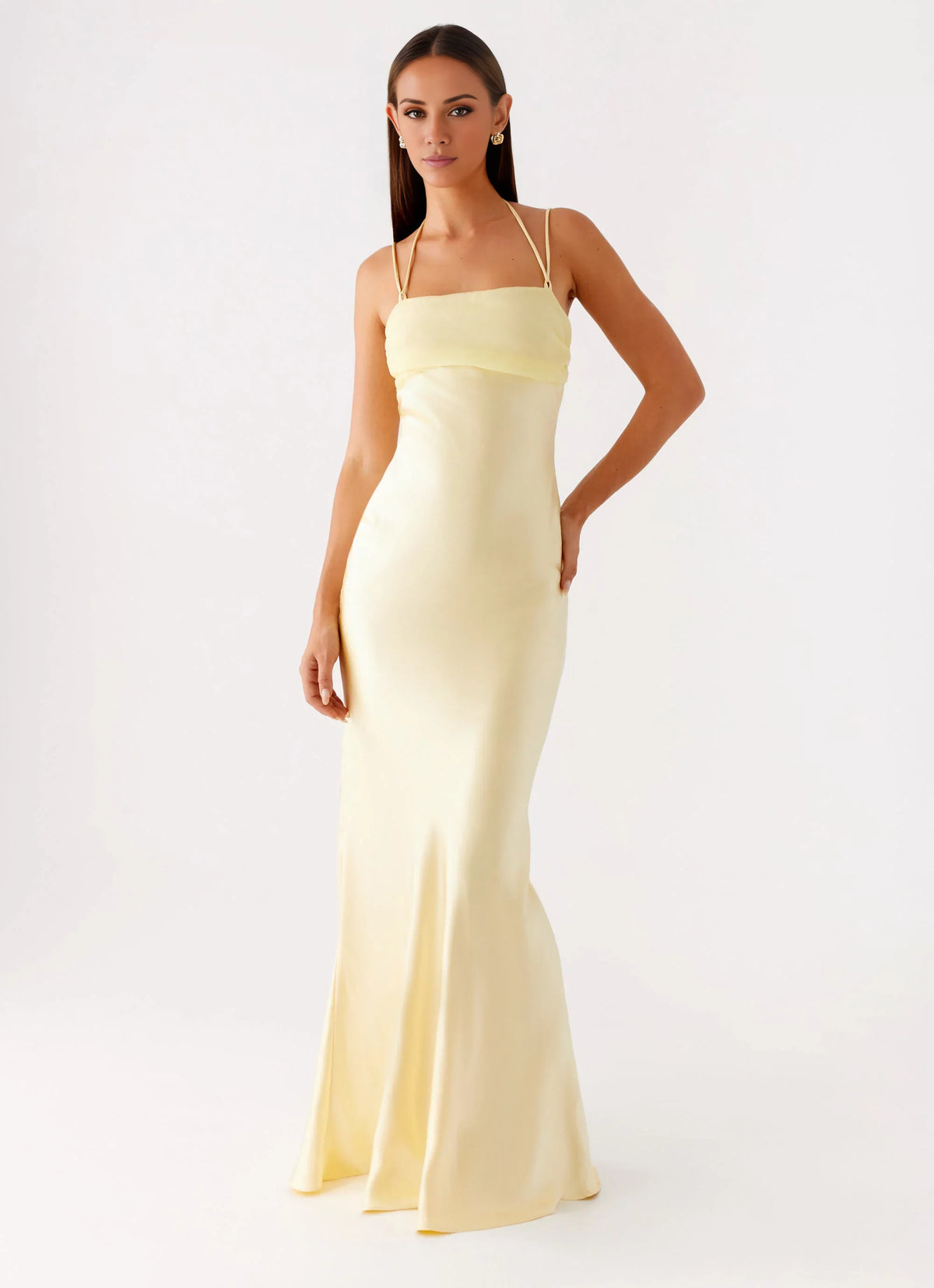 Butter Satin Sheath/column Floor-Length Dress with Draped Bodice