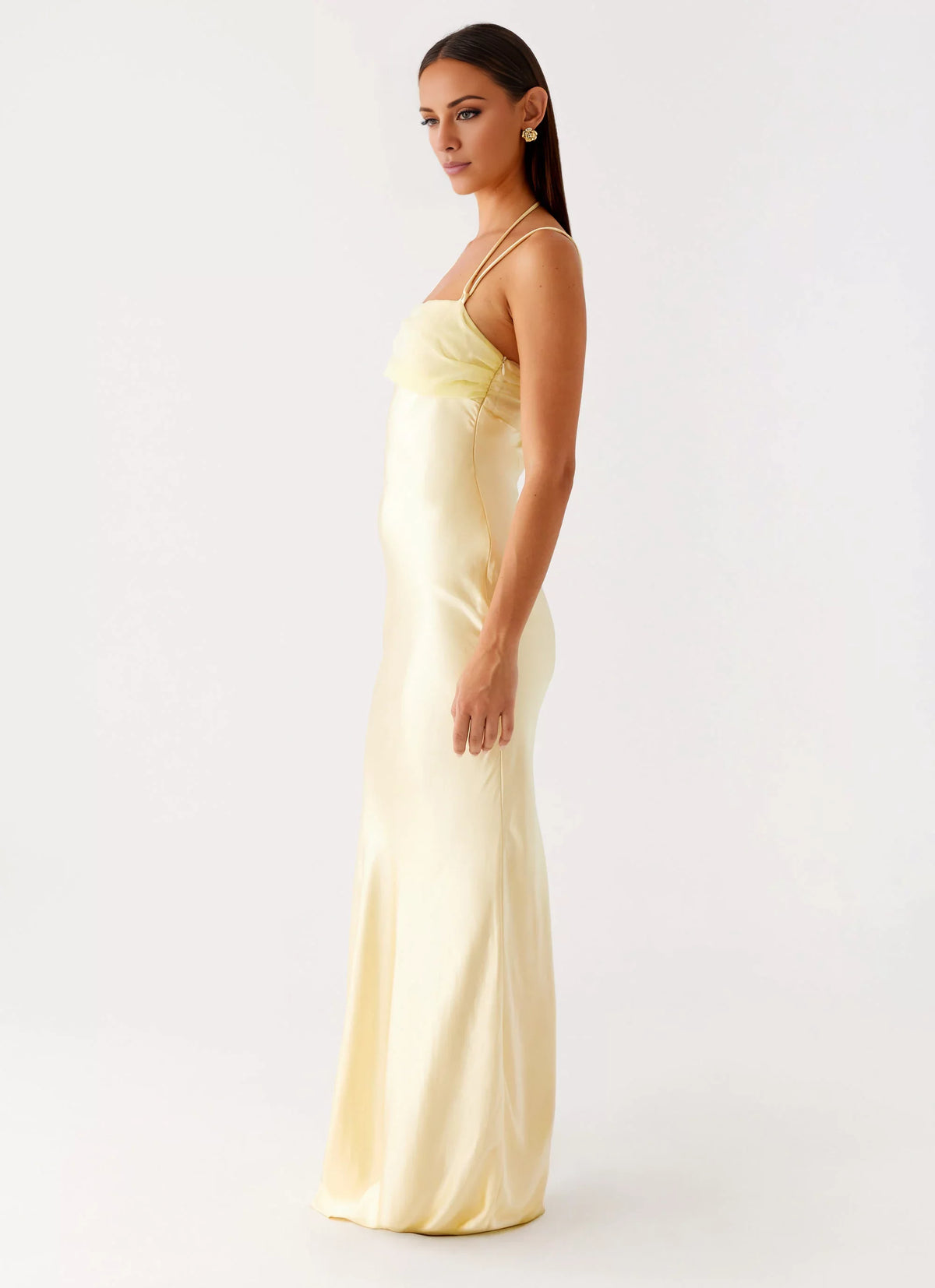 Butter Satin Sheath/column Floor-Length Dress with Draped Bodice