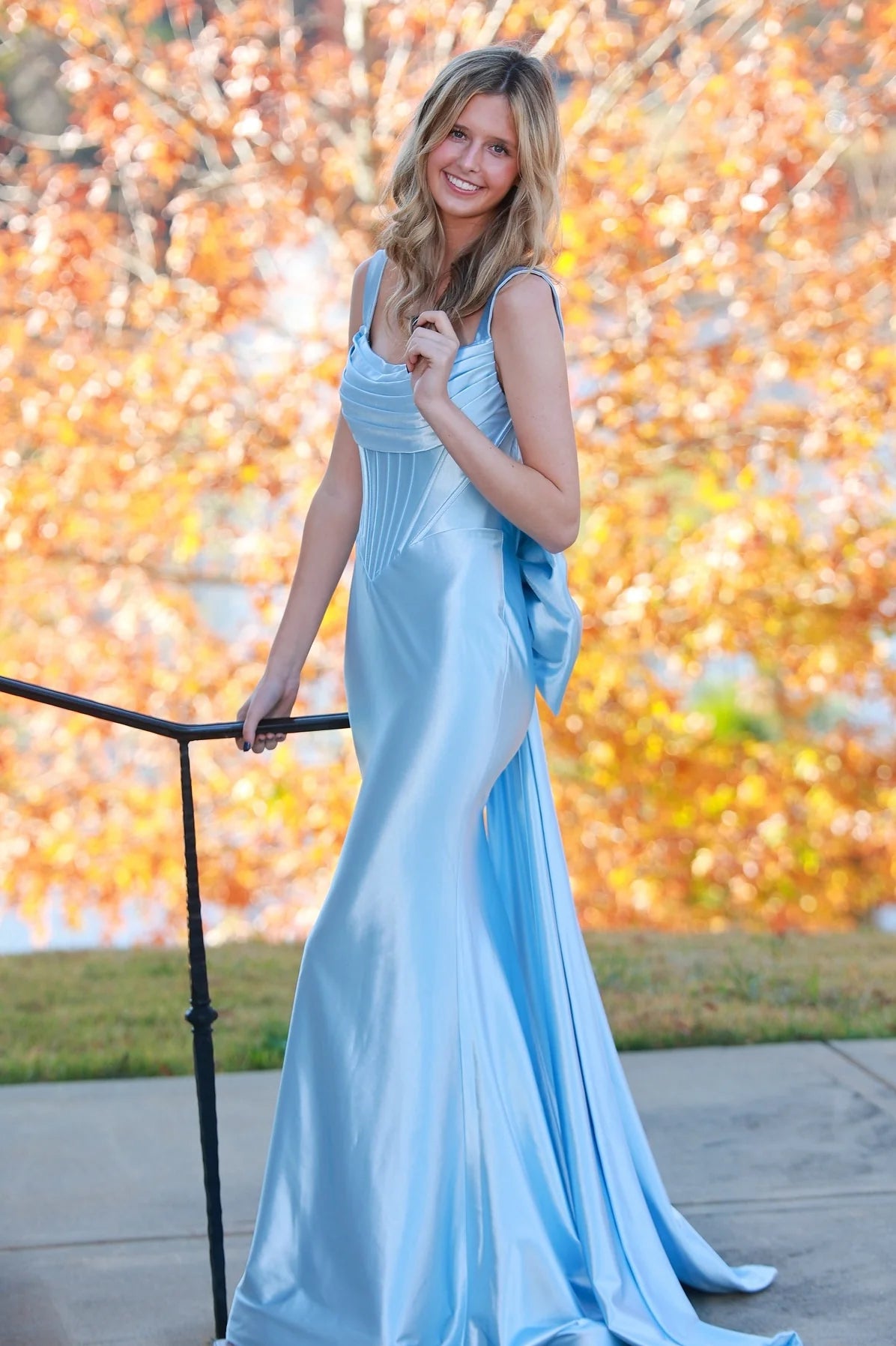 Whimsical Mermaid Sweetheart Neck Thin Straps Bow Back Slit Floor Length Evening Dress