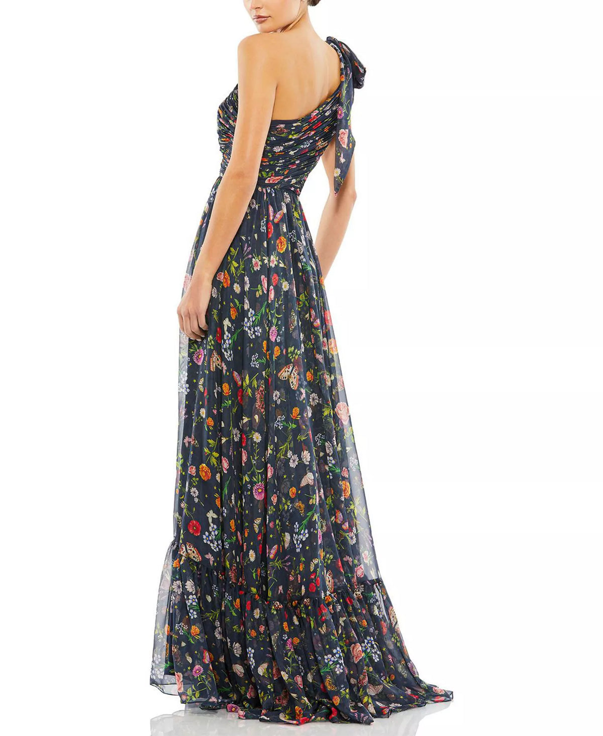 Dark Navy One Shoulder Chiffon A-Line Floor-Length Evening Dress