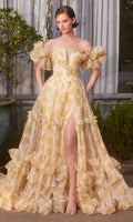Butter Chiffon Ruffled Off-the-Shoulder A-Line Evening Dress