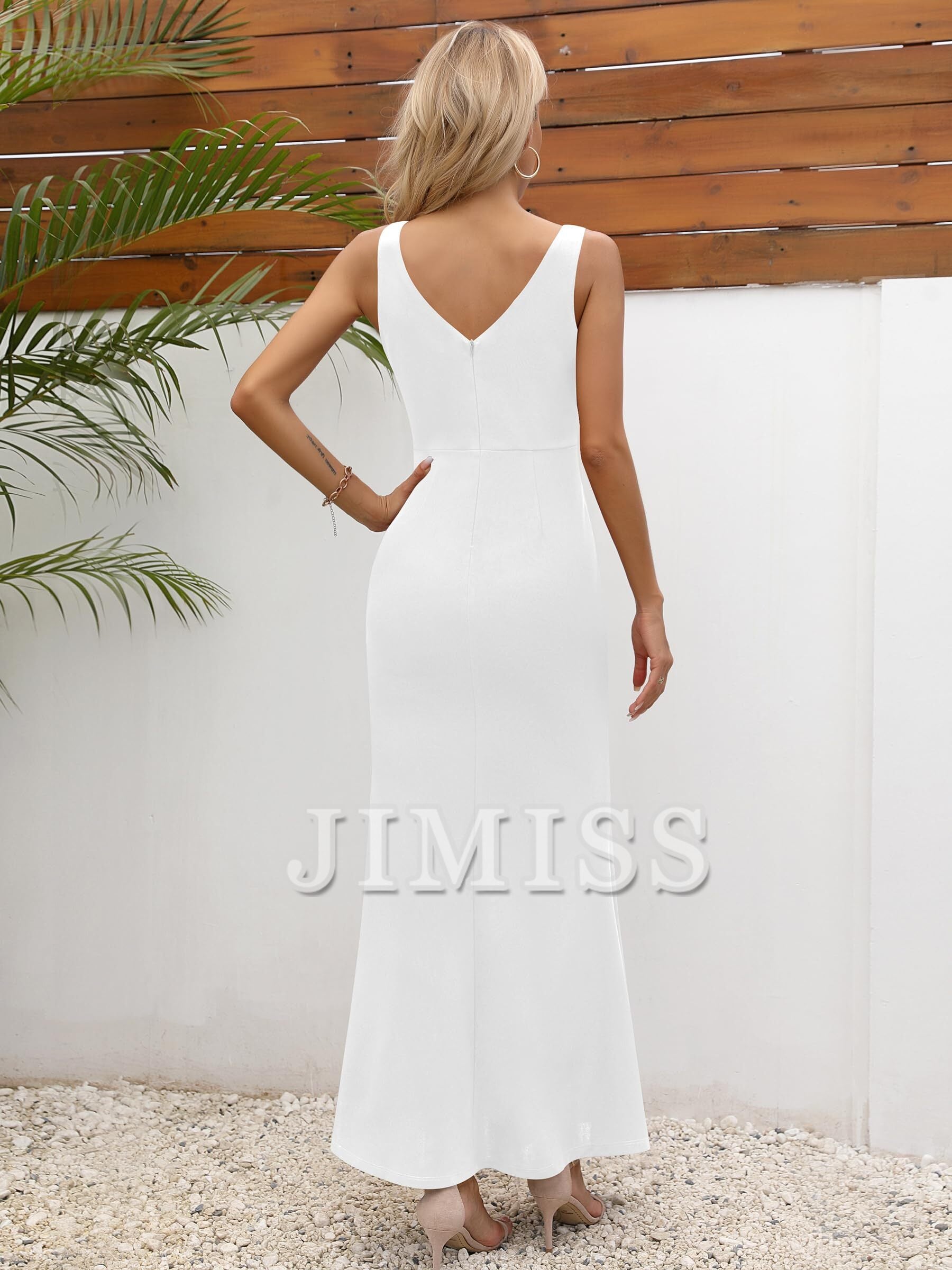 Vestido de noche con escote de gallo, sin mangas, volantes y abertura alta