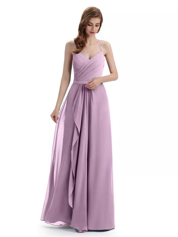 Charming Halter V-neck Off Shoulder Sleeveless Floor Length Bridesmaid Dresses