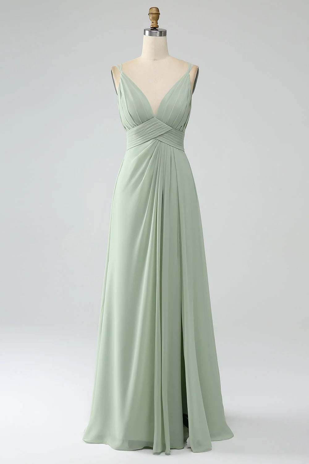 Sage Green Chiffon A-Line Bridesmaid Dress with Draped Bodice
