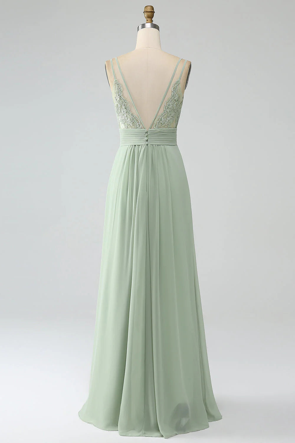 Sage Green Chiffon A-Line Bridesmaid Dress with Draped Bodice