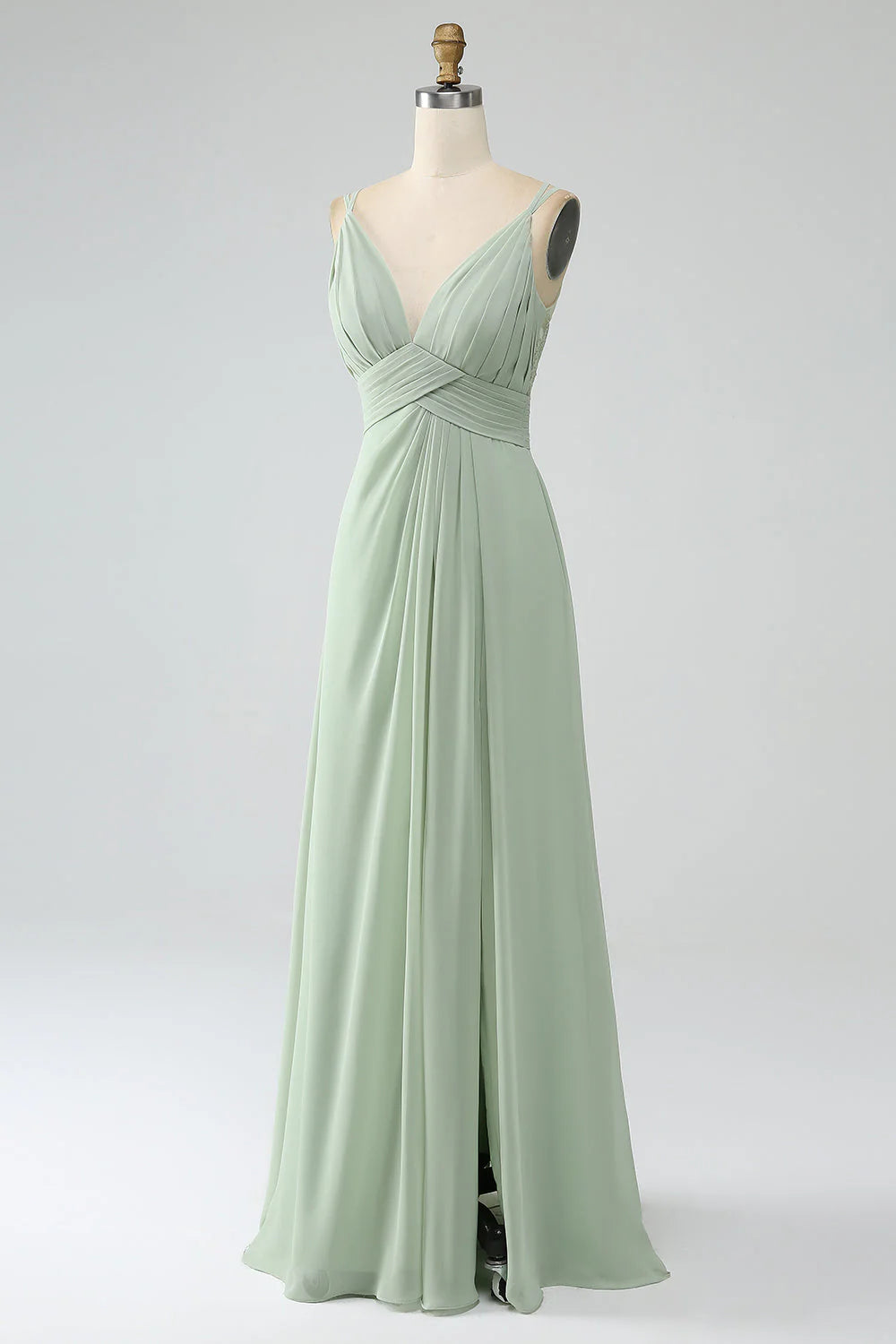 Sage Green Chiffon A-Line Bridesmaid Dress with Draped Bodice