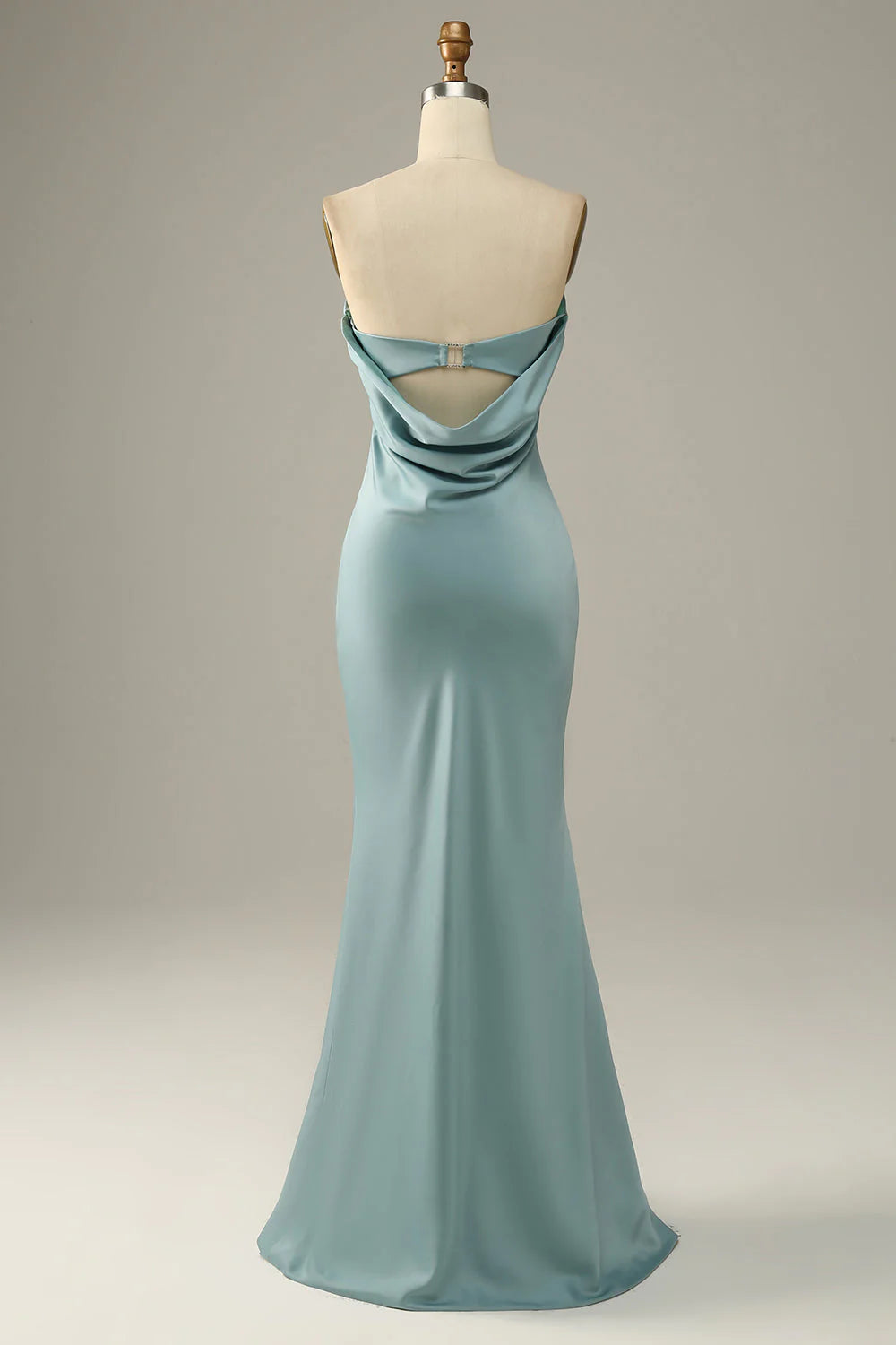 Dusty Blue Satin Sheath/column Floor-Length Bridesmaid Dress | Straight Neck