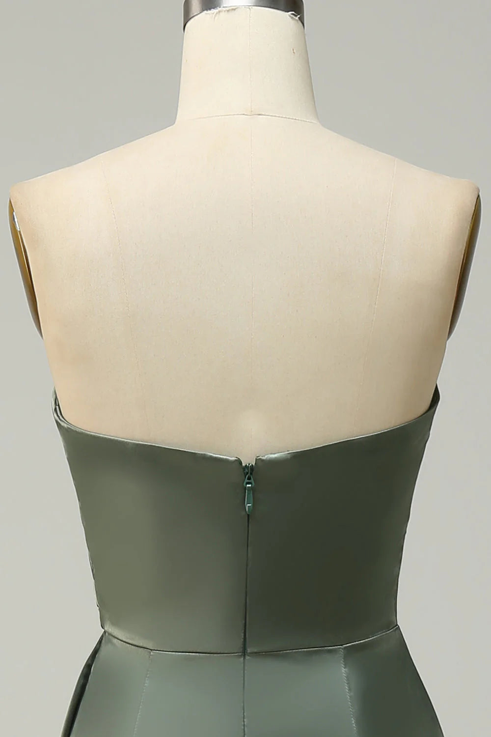 Sage Green Satin Sweetheart Floor-Length Sheath Bridesmaid Dress with High Slit