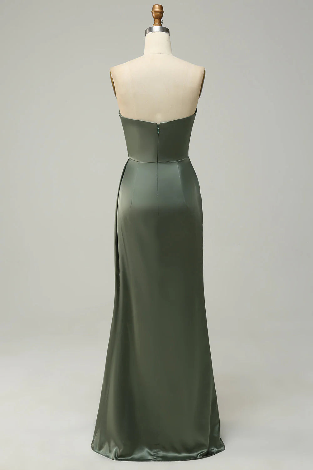 Sage Green Satin Sweetheart Floor-Length Sheath Bridesmaid Dress with High Slit