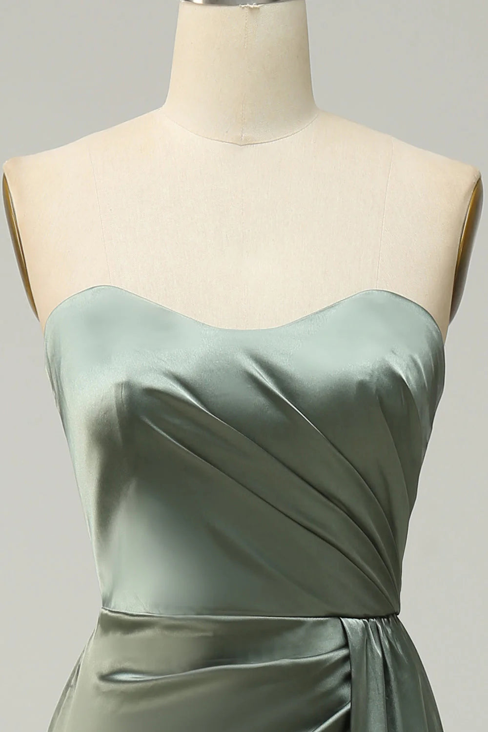 Sage Green Satin Sweetheart Floor-Length Sheath Bridesmaid Dress with High Slit