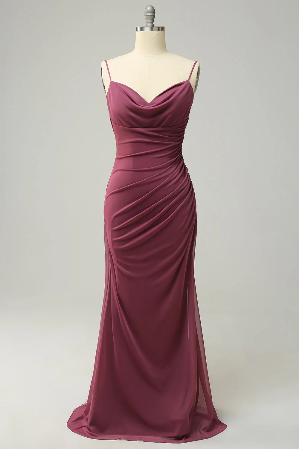 Burgundy Chiffon Cowl Neck Sheath/column Floor-Length Bridesmaid Dress