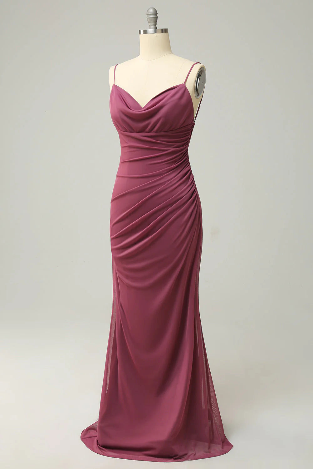Burgundy Chiffon Cowl Neck Sheath/column Floor-Length Bridesmaid Dress