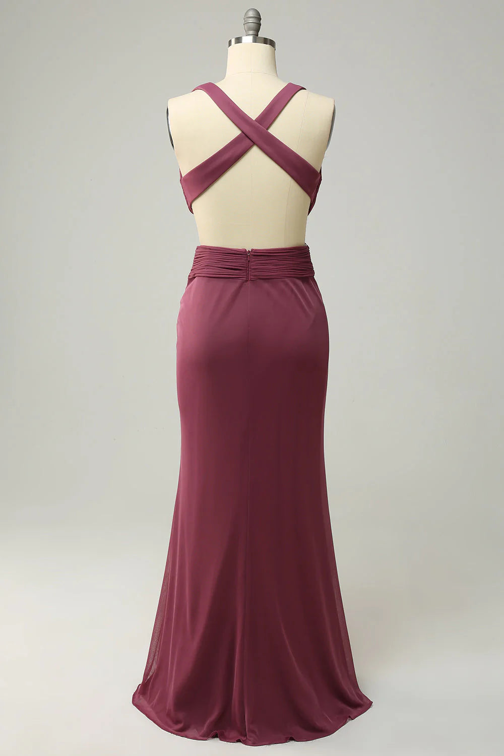 Vestido de dama de honor largo, extragrande, con escote en V profundo y ajustado, color rosa del desierto, con abertura frontal