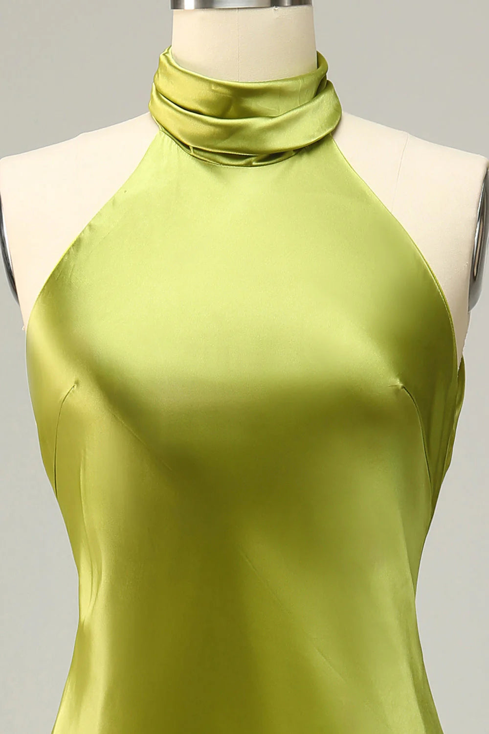 Green Satin Halter Neckline Sheath/column Floor-Length Bridesmaid Dress