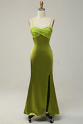 Green Ruched Bodice High Slit Floor-Length Bridesmaid Dress