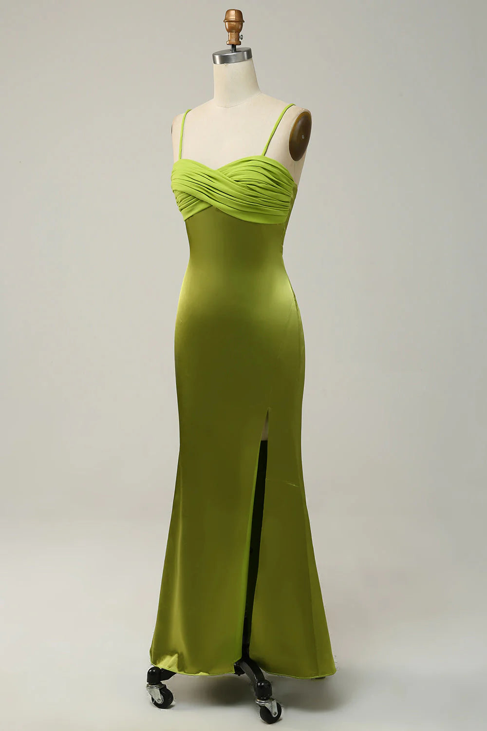 Green Ruched Bodice High Slit Floor-Length Bridesmaid Dress