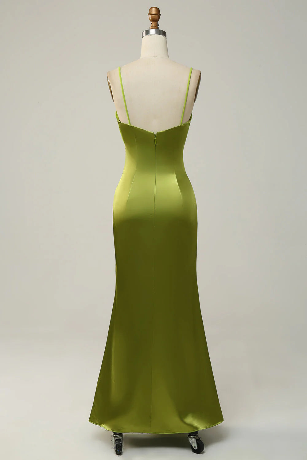 Green Ruched Bodice High Slit Floor-Length Bridesmaid Dress