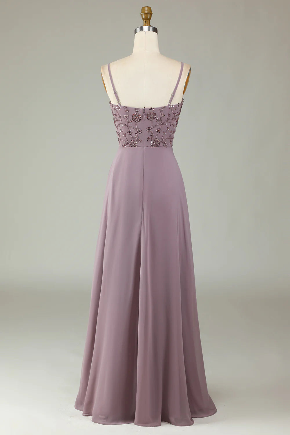 Lavender Chiffon A-Line Floor-Length Bridesmaid Dress with Beaded Cowl Neck