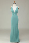 Dusty Sage Halter Neck Bridesmaid Dress | Floor-Length Sheath/Column Gown