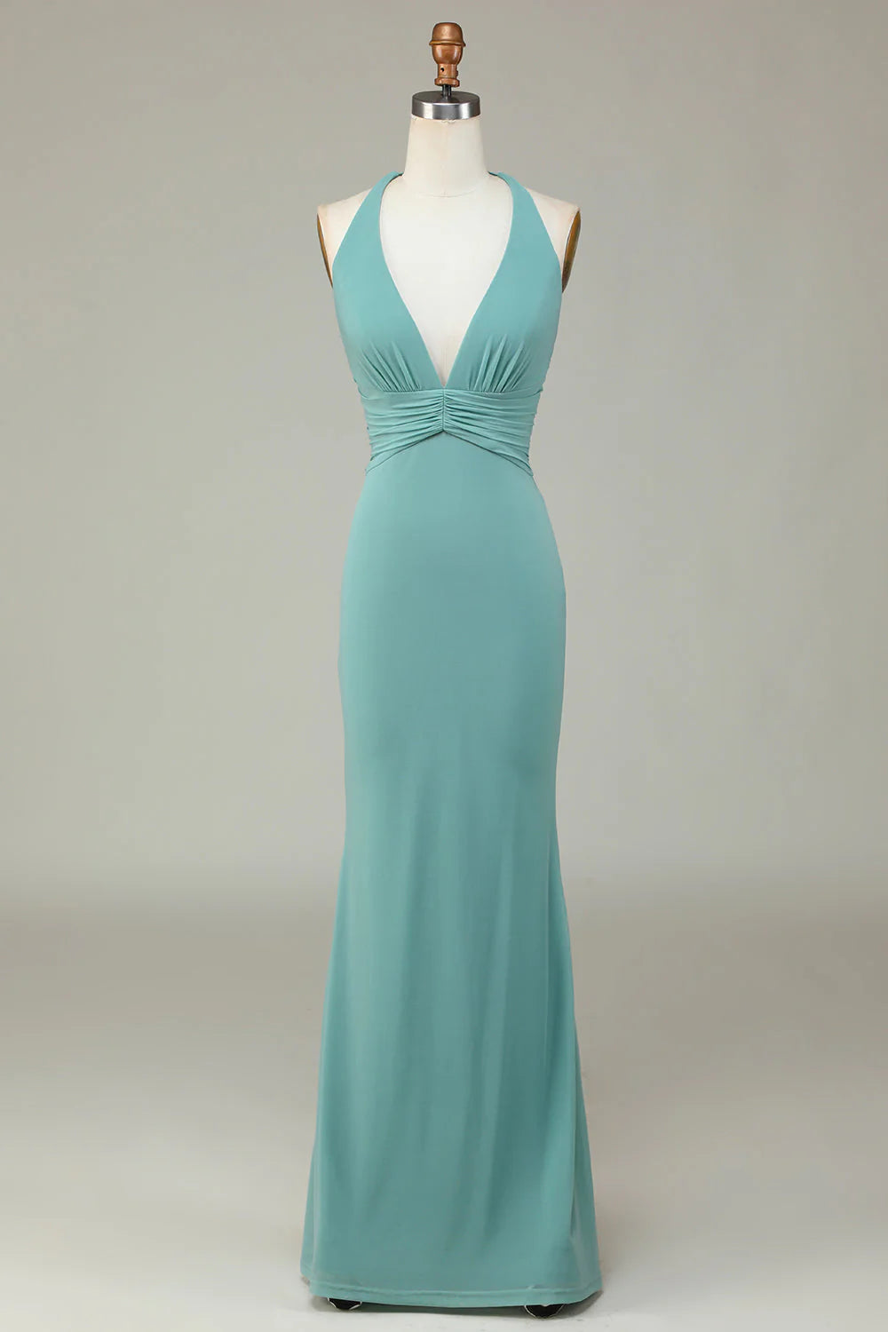 Dusty Sage Halter Neck Bridesmaid Dress | Floor-Length Sheath/Column Gown