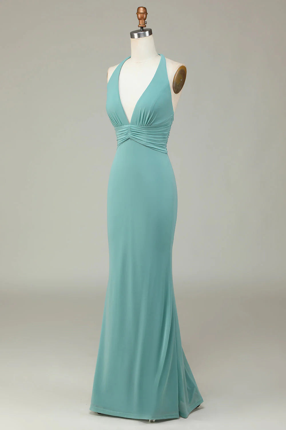 Dusty Sage Halter Neck Bridesmaid Dress | Floor-Length Sheath/Column Gown