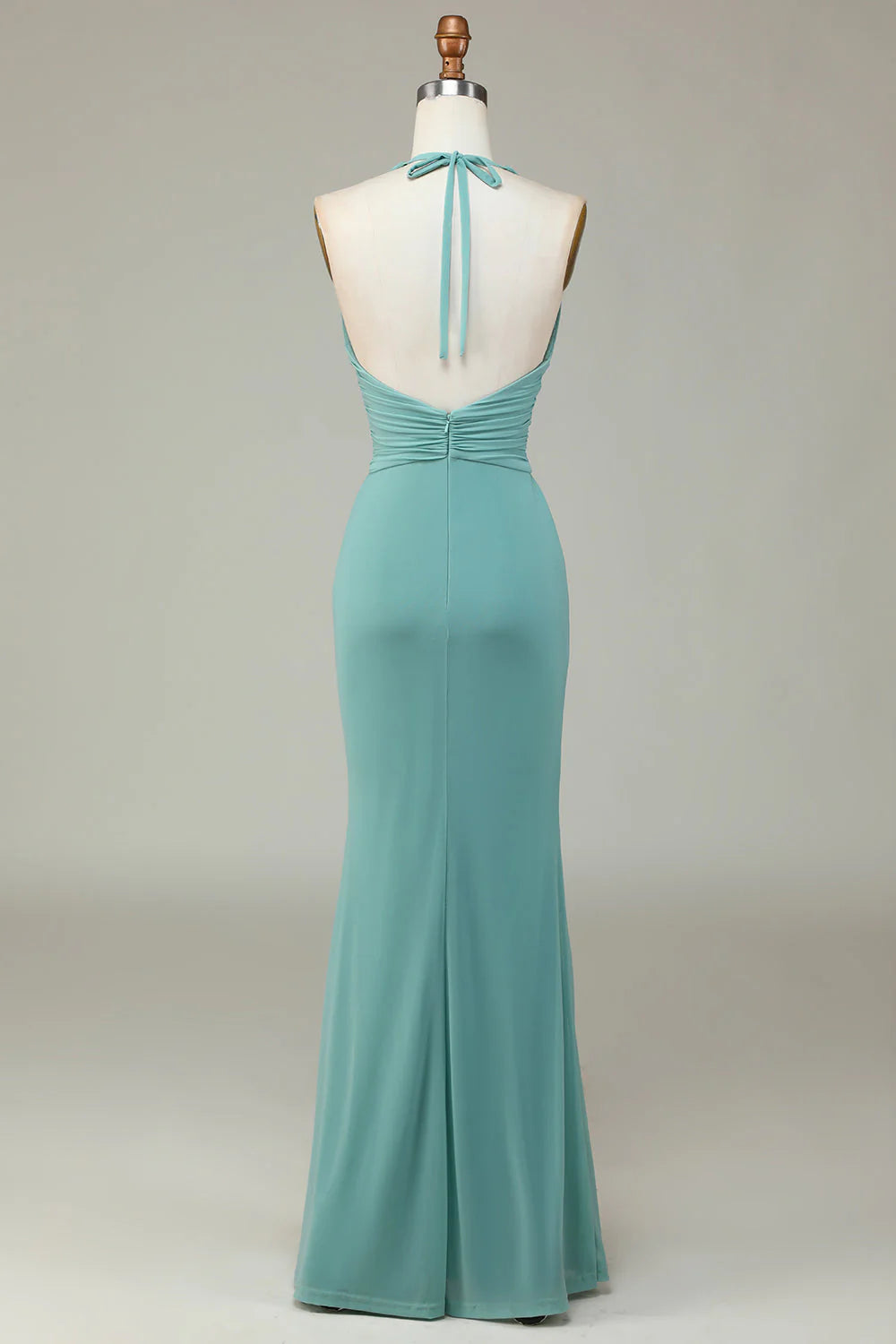 Dusty Sage Halter Neck Bridesmaid Dress | Floor-Length Sheath/Column Gown