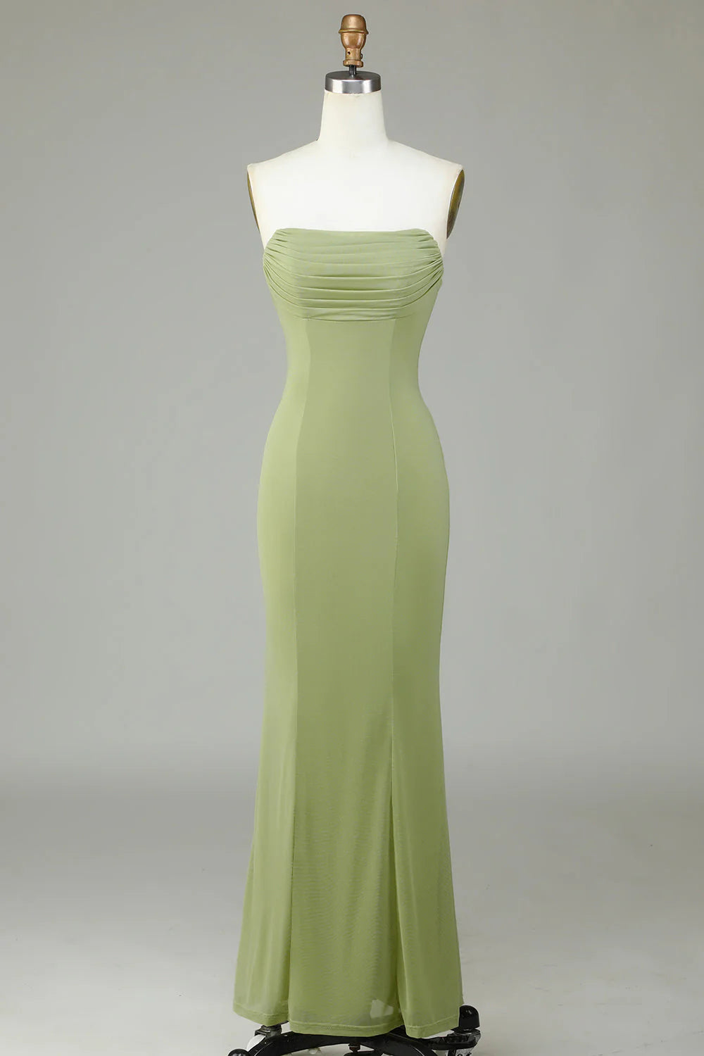 Sage Green Ruched Bodice Chiffon Floor-Length Bridesmaid Dress