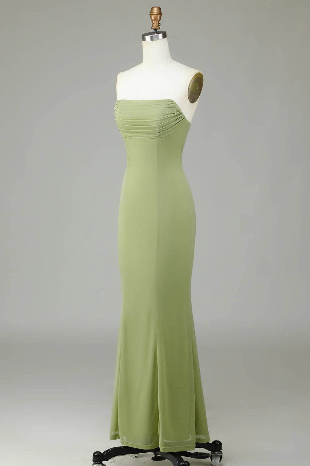 Sage Green Ruched Bodice Chiffon Floor-Length Bridesmaid Dress