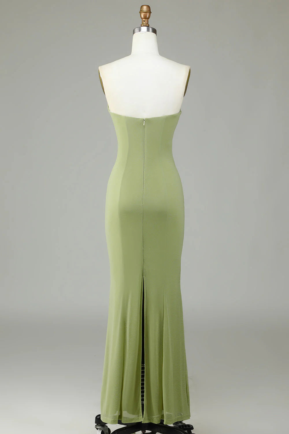 Sage Green Ruched Bodice Chiffon Floor-Length Bridesmaid Dress