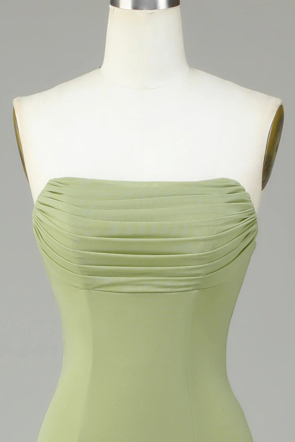 Sage Green Ruched Bodice Chiffon Floor-Length Bridesmaid Dress