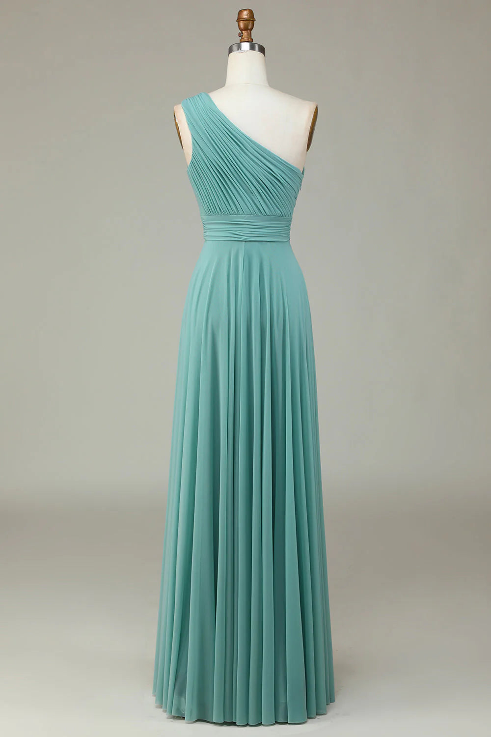 Dusty Sage Chiffon One Shoulder A-Line Floor-Length Dress with Ruched Bodice