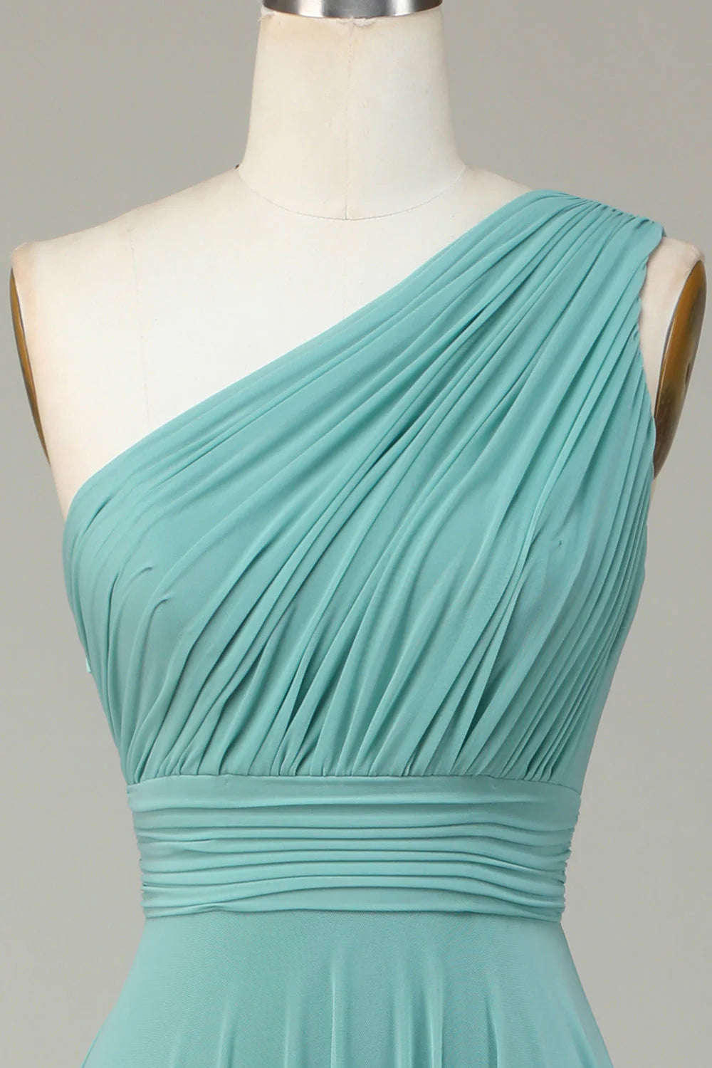 Dusty Sage Chiffon One Shoulder A-Line Floor-Length Dress with Ruched Bodice