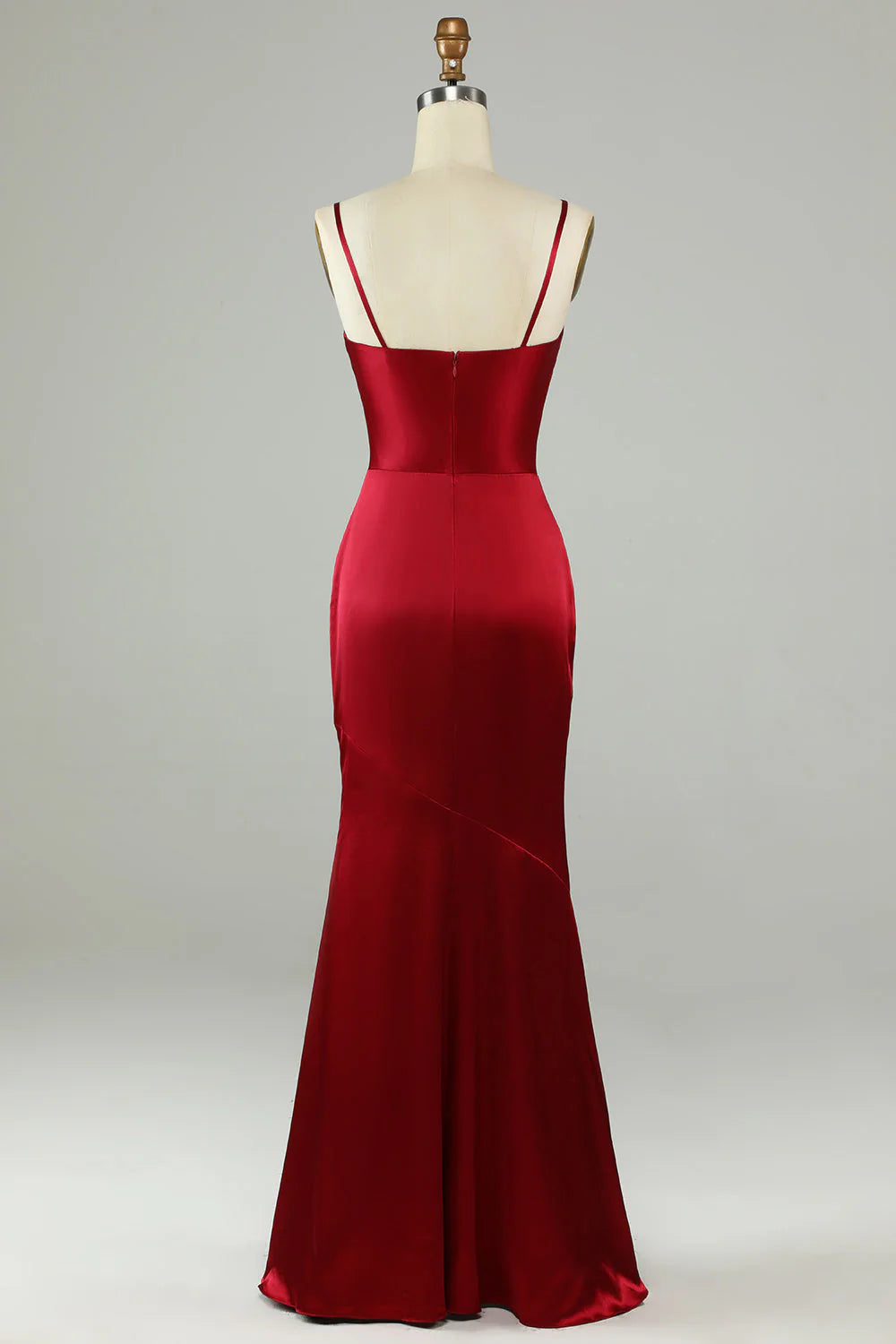 Red Satin Cowl Neck Sheath Floor-Length Dress with High Slit