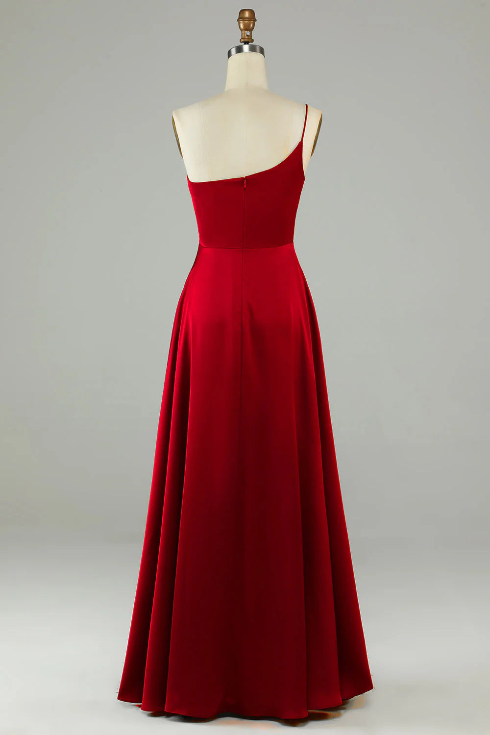Burgundy Satin One Shoulder A-Line Floor-Length Bridesmaid Dress