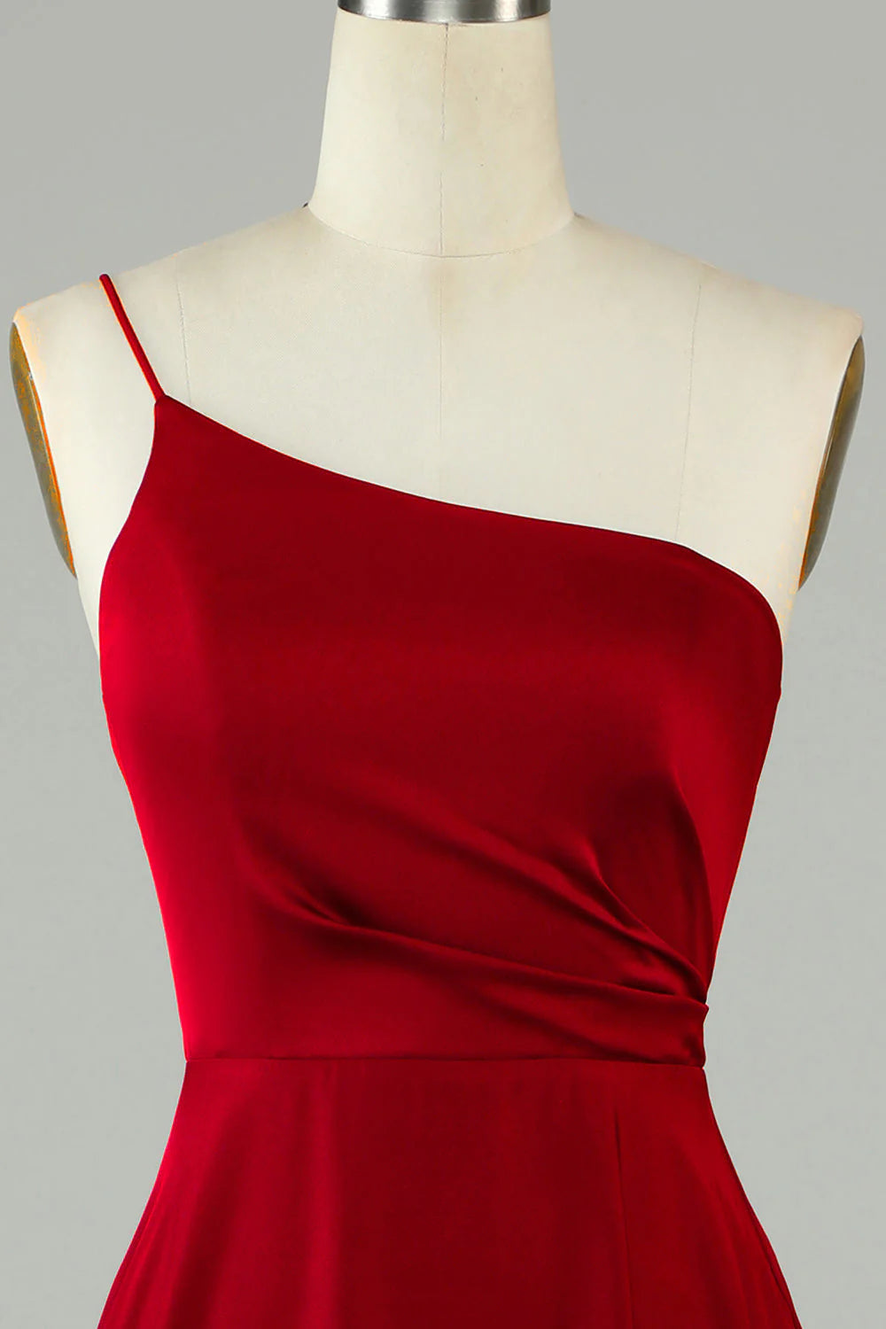 Burgundy Satin One Shoulder A-Line Floor-Length Bridesmaid Dress