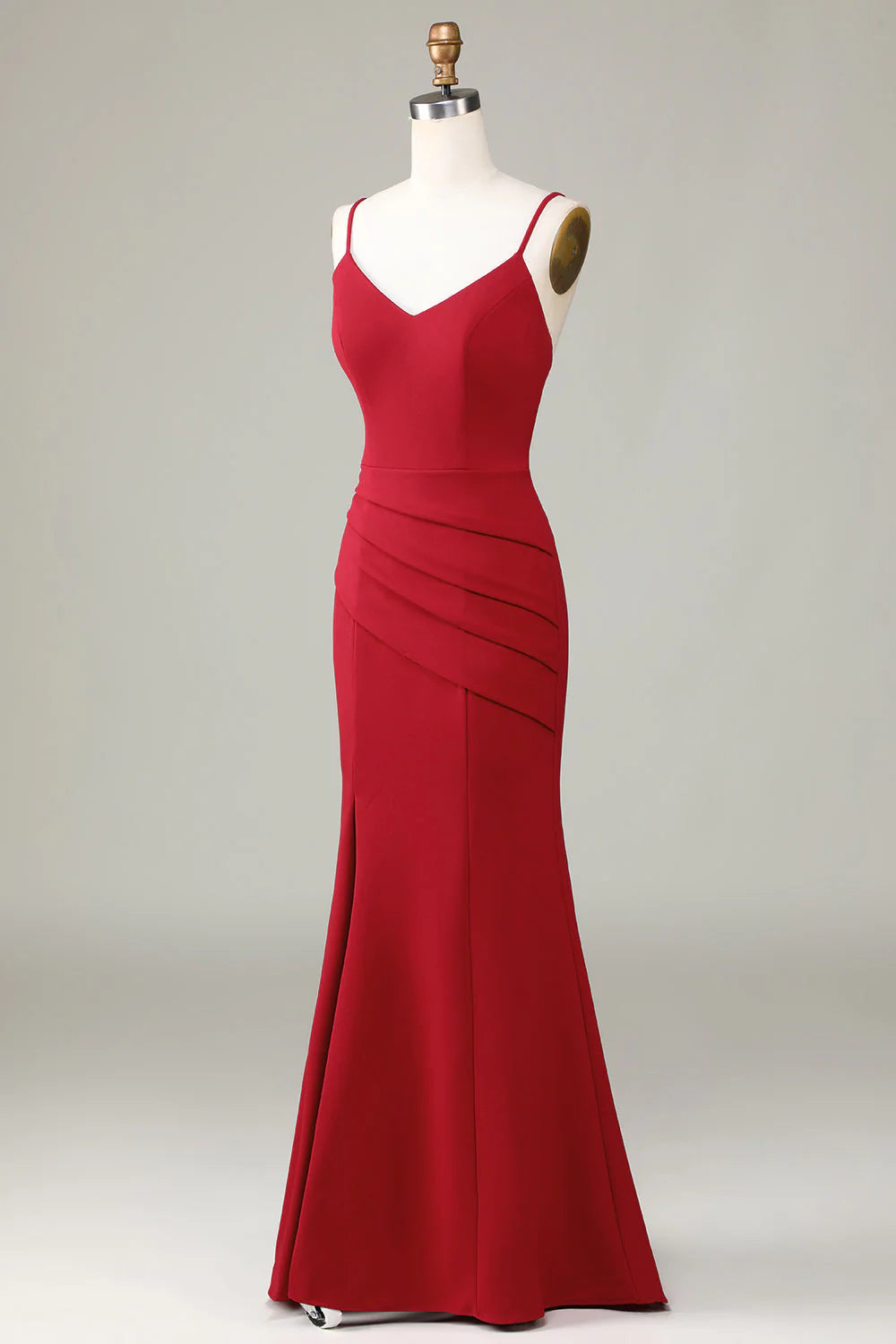 Red Crepe Mermaid Floor-Length V-Neck Dress